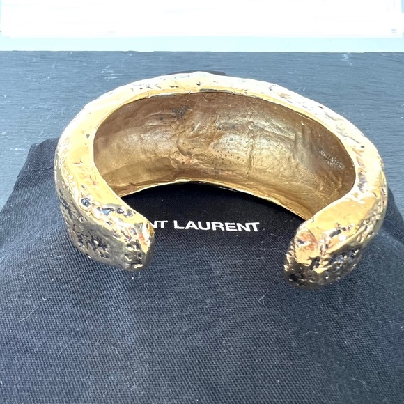 SAINT LAURENT Gold w Black Hammered Finish With Antique Look Cuff Bracelet NWOT - Picture 11 of 16